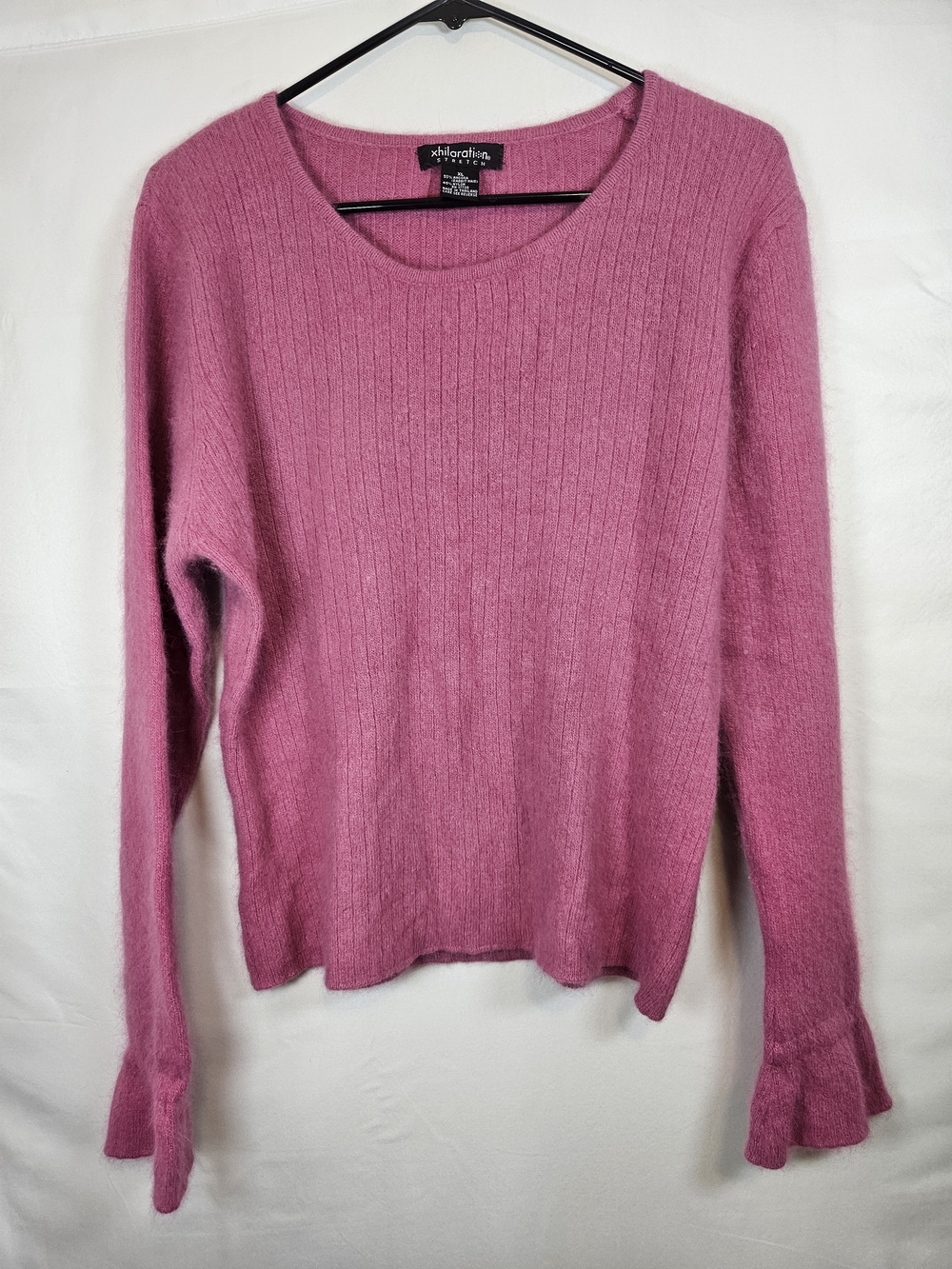 Vintage 90s Y2K Xhilaration Pink Ribbed Angora-Blend Stretch Sweater Fairycore